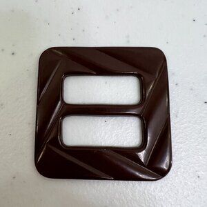Vintage Bakelite Belt Buckle Brown Square Carved Button Fastener Scarf Clip Ring
